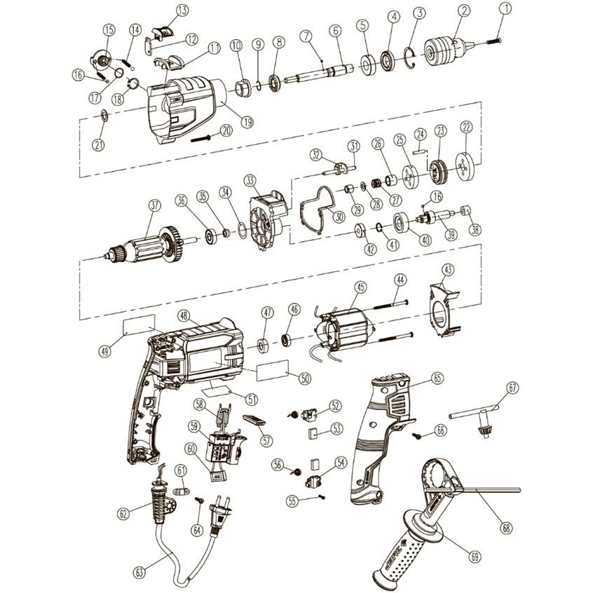 Дрель ударная двухскоростная ДУ-П850-2 ЭРМ