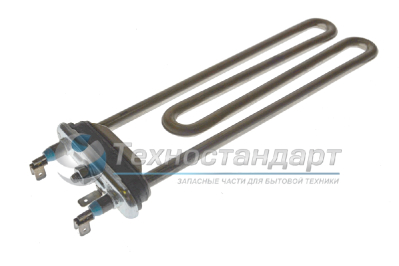 Тэн 1950W, прямой, без отверстия под датчик, L=235 мм, l=12 мм, резинка ровная, с боковыми юбками, узкий фланец, Irca, старые Zanussi